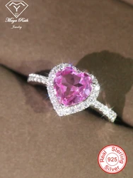 Created Pink Sapphire Real 925 Sterling Silver Party Ring For Women Imitation Gemstone Heart Shape Female Love Aesthetic Gifts