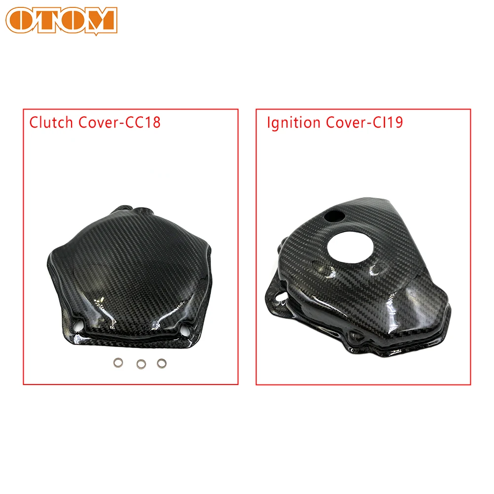 OTOM Motorcycle Clutch Cover-CC18/Ignition Cover-CI19 Carbon Fiber Black Protection Guard For KAWASAKI KX250F Off-Road Motocross