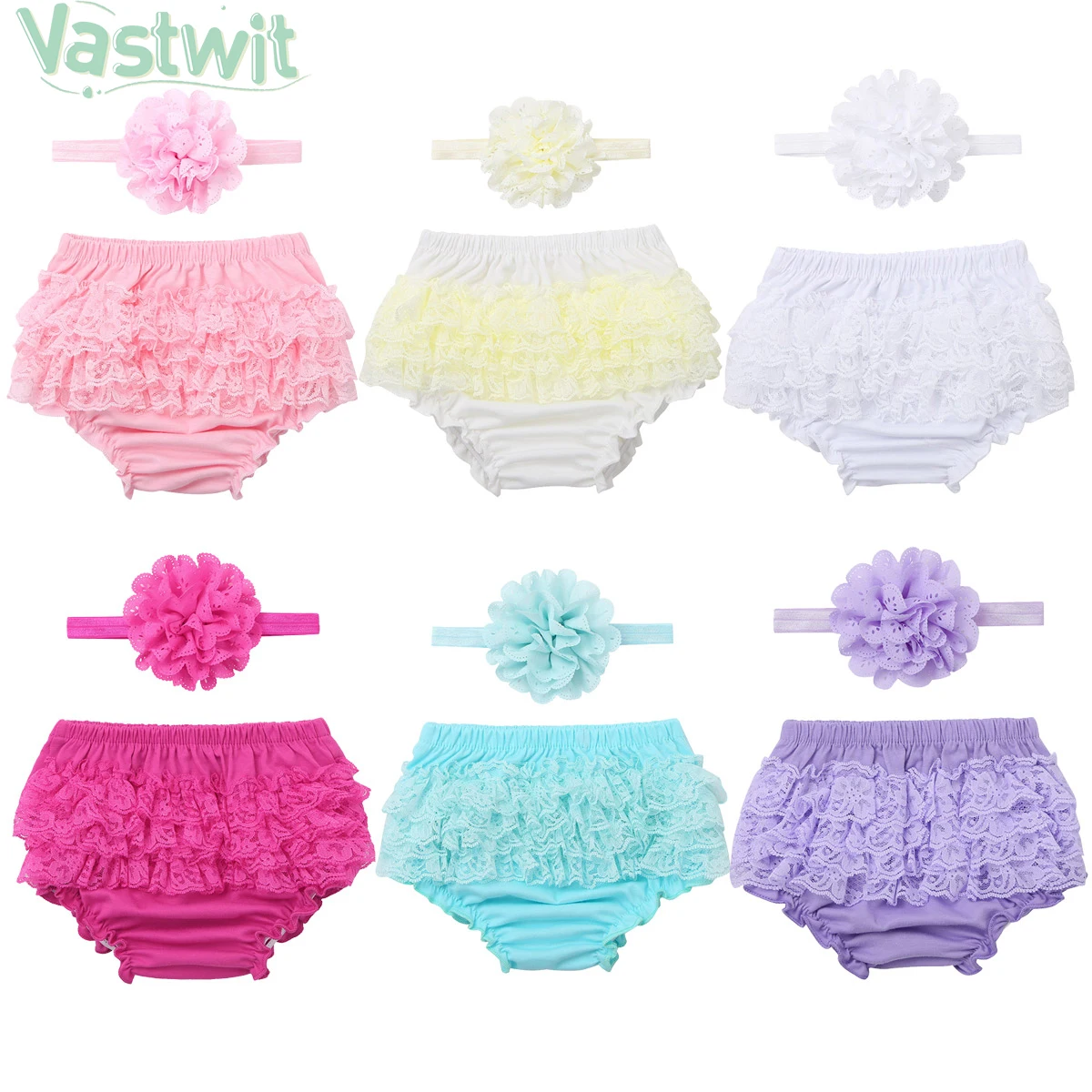 

Baby Cotton Lace Ruffle Bloomers Cute Baby Diaper Cover Newborn Flower Shorts with Headband Toddler Summer Photo Props Clothing