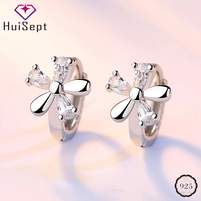 HuiSept Fashion Silver Earrings 925 Jewelry Five Petal Flower Shape Zircon Gemstones Stud Earrings for Female Wedding Party Gift