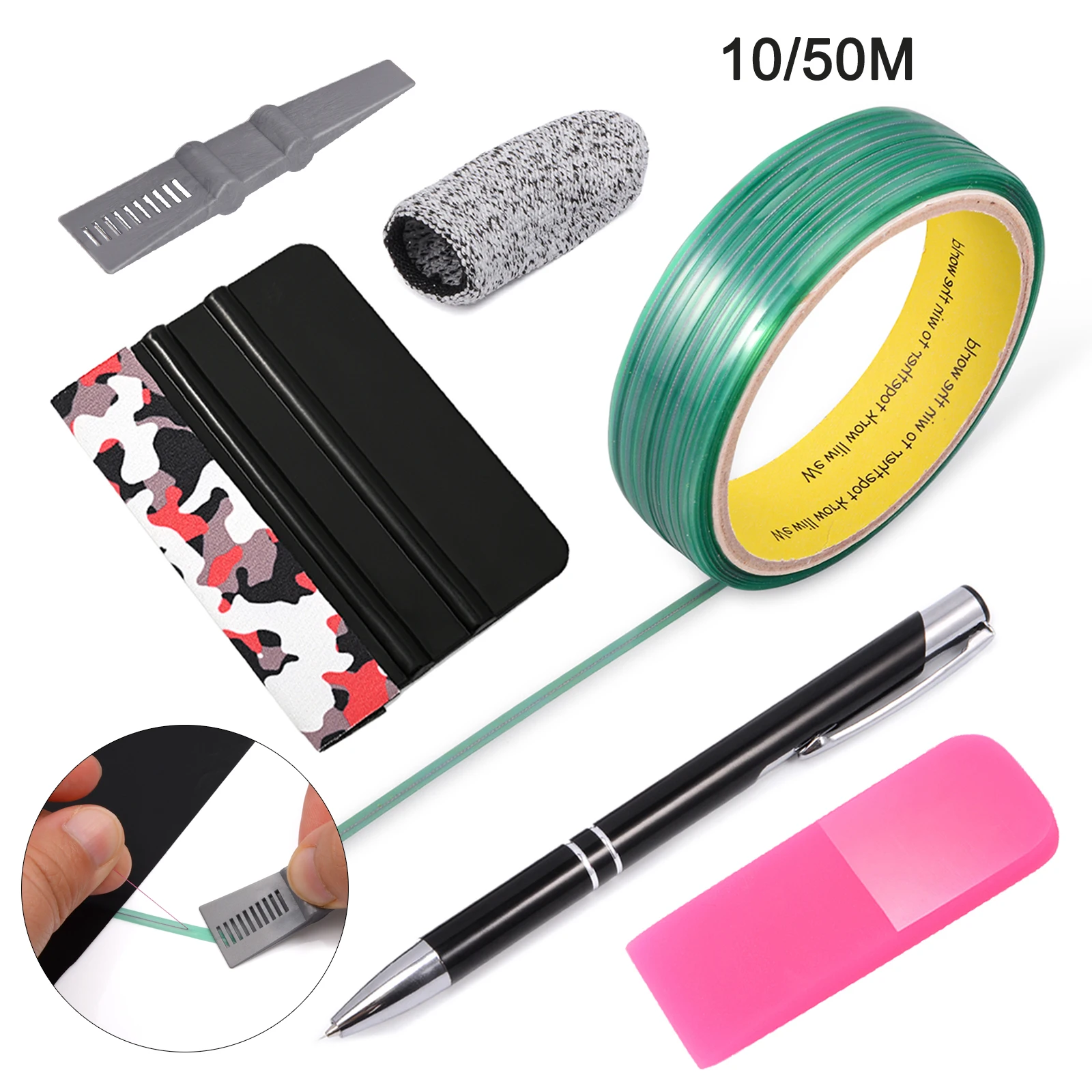 

EHDIS 10/50M Wrap Vinyl Cutting Design Line Sticker Decal Knifeless Tape Carbon Film Cutter PPF Squeegee Tools Kit Car Products