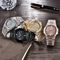 ALLICEONYOU New Gold Silver Color Cubic Zirconia Watches Hip Hop Fashion Baguette  Synthetic Bracelet Stainless Steel For Gift