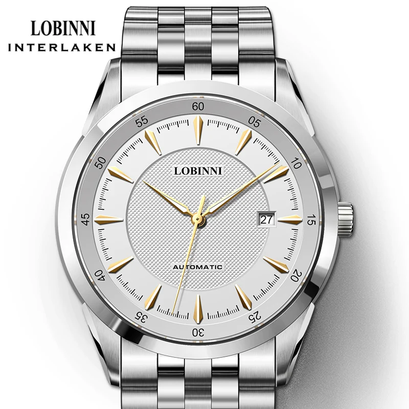 ロビニ-メンズ機械式時計,ビジネスドレス,自動日付,フルスチールスチール,発光ハンド,防水,新着