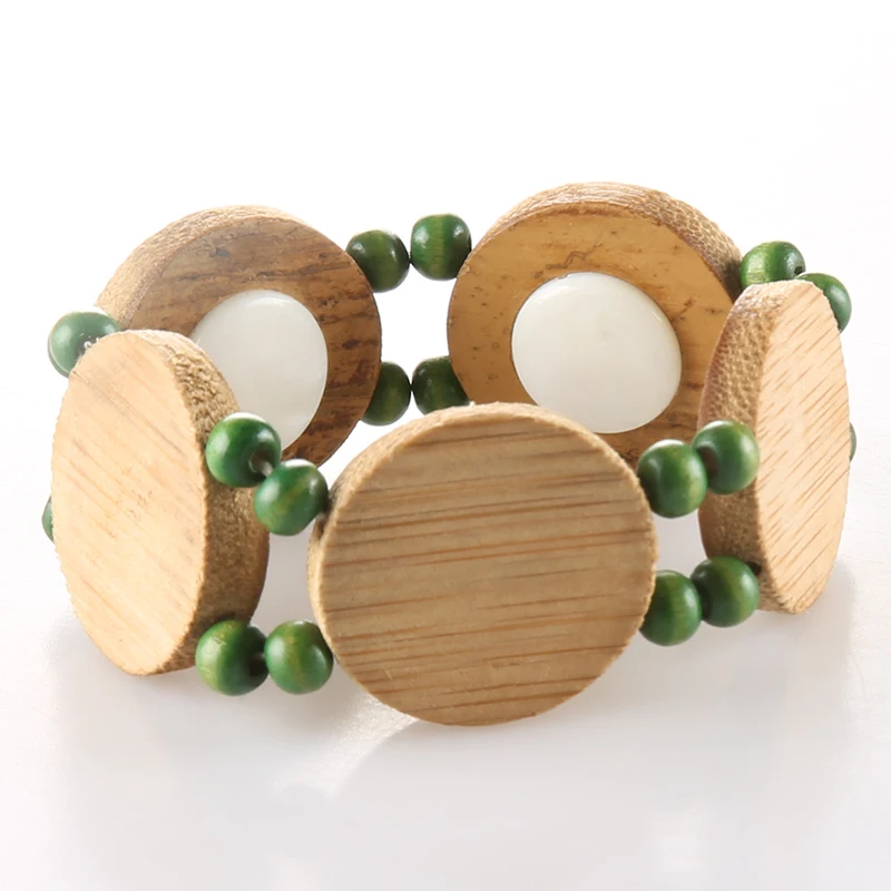 2025 New  Fashionable Adjustable Elastic Green Beads Seashel Bamboo Bracelet for Women and Girls