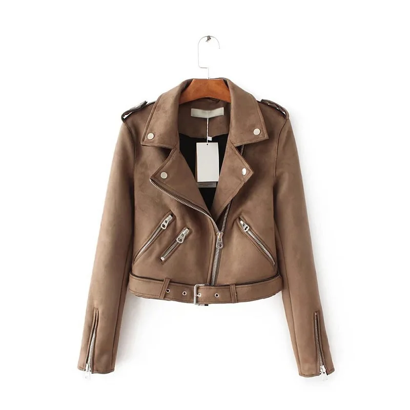 

Fad Top Brand S-XL New Spring Fashion Bright Colors Suede Jacket Ladies Basic Street Women Short PU Leather Jacket