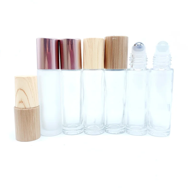 10ml Stainless Steel Roller Bottle Frosted Essential Oil Bottle Lip Gloss Packaging Eye Gel Roller with Bamboo Cap 20pcs P272