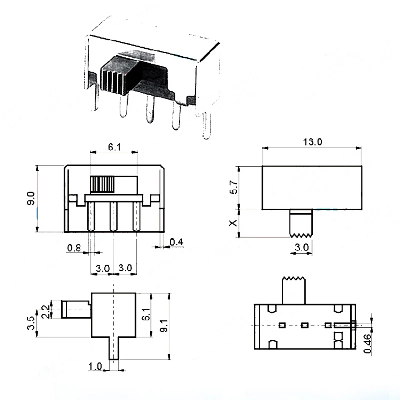 10pcs SK12F14 사이드 토글 스위치 인터럽터 미니 슬라이드 스위치 3pin G5