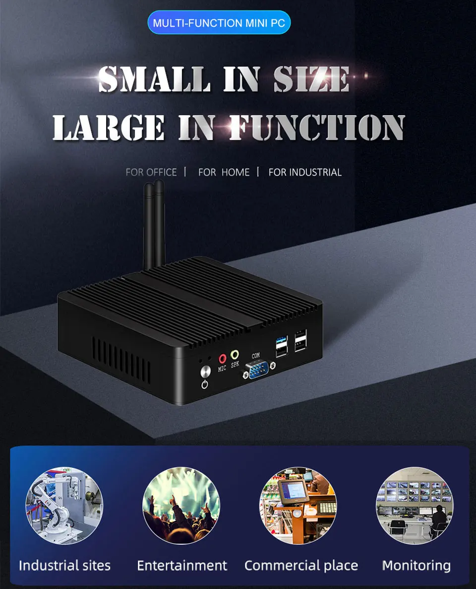 BEBEPC Fanless Mini PC Intel Celeron J6412 J1900 N2830 Dual LAN Windows 10 4 Core Industrial Mini Desktop Computer COM WiFi HTPC
