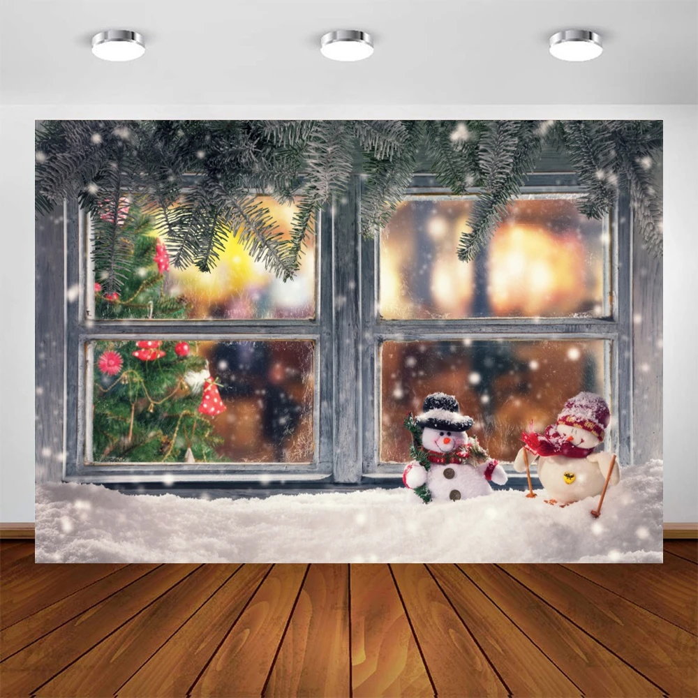 

Yeele Christmas Background Children Photography Pine Snowflake Wooden Window Backdrop Baby Photographic Photo Studio Photophone