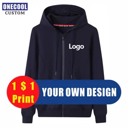 High Quality Zipper Hoodie Custom Logo Embroidery Personal Design Sweatshirt Print Company Team Brand 5 Colors Jacket ONECOOL