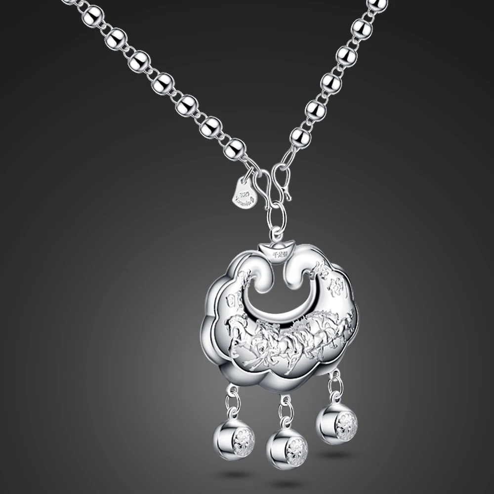 Vintage Lucky Pendant 925 Sterling Silver Chains Necklace for Women Girls Bead Chain Sweater Necklaces Fashion Jewelry Gifts