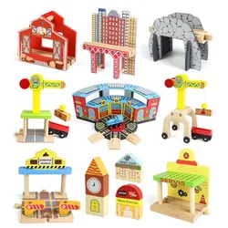 Neue Holz Eisenbahn Zug Track Set Accessoriess Zug Station Tunnel Kran Fit Alle Marken Holz Tracks Pädagogisches Spielzeug Für Kinder