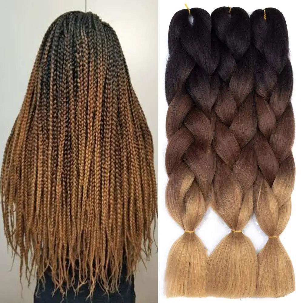 Black Star-Extensions de cheveux synthétiques pour femmes, tresses longues ombrées, tressage au crochet, blond, rose, bleu, gris, 24 po