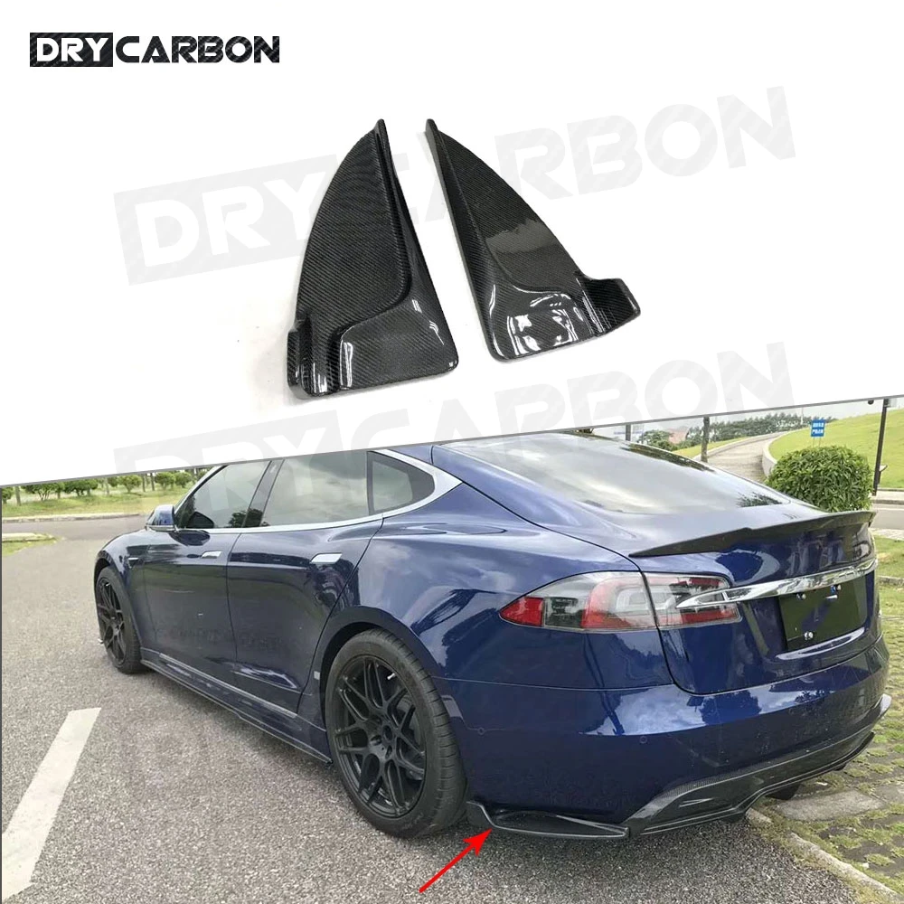 

2Pcs Carbon Fiber Rear Lip Splitters for Tesla Model S 70D P85D 90D P100D Sedan 4 Door 2016-2017 FRP Back Bumper Side Aprons