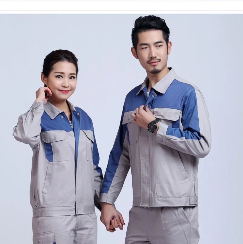 Spring Autumn Woman Men Cotton Work Coveralls Working Uniforms Long Sleeve Contrast Color Workshop Repair Mechanic Welding Suits