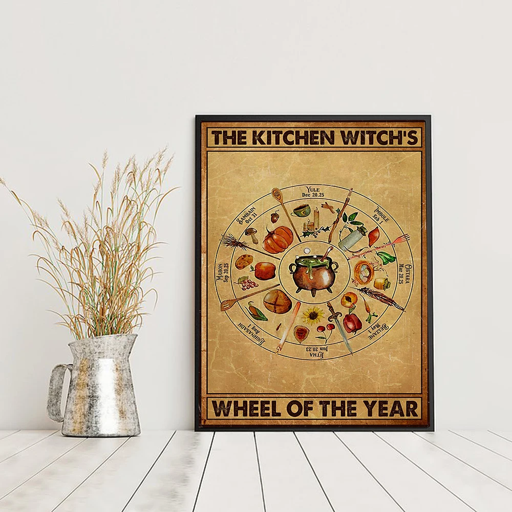Kitchen Witch's Wheel Of The Year Poster Witches Magic Knowledge Canvas Wall Picture Kitchen Blessing Incense Artwork Home Decor