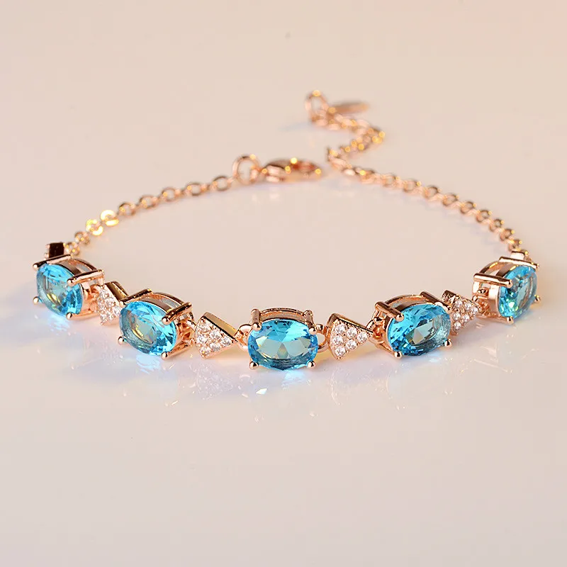 Blue Topaz Bracelet Created Aquamarine 925 Sterling Silver Charm Bracelets Party Anniversary Gifts Fashion Luxury Jewelry