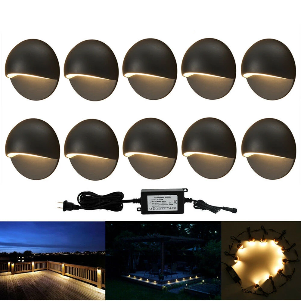 20Pcs/set 50mm Black Half Moon Garden Yard Pathway Wall Plinth LED Deck Rail Stair Step Fence Post Lights Low Voltage Waterproof