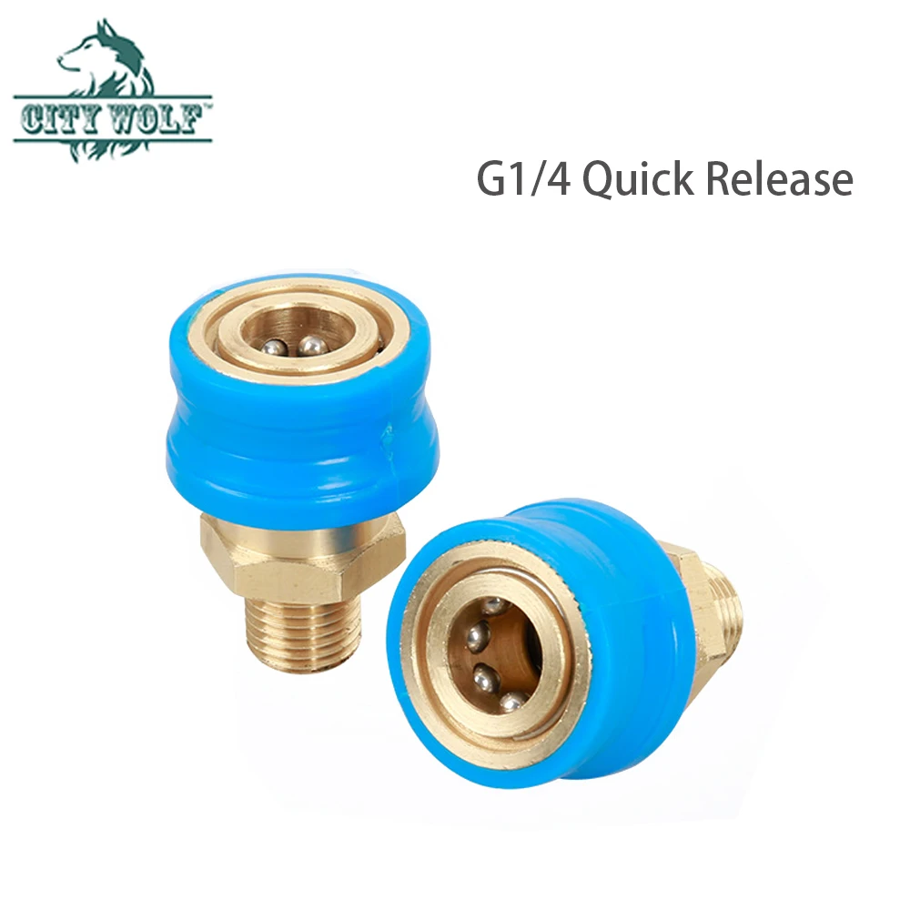 

City Wolf High Pressure Washer Brass Adaptor With Blue Cover G1/4 QC Wire Connector For Spary Gun Snow Foam Lance Wand Nozzle