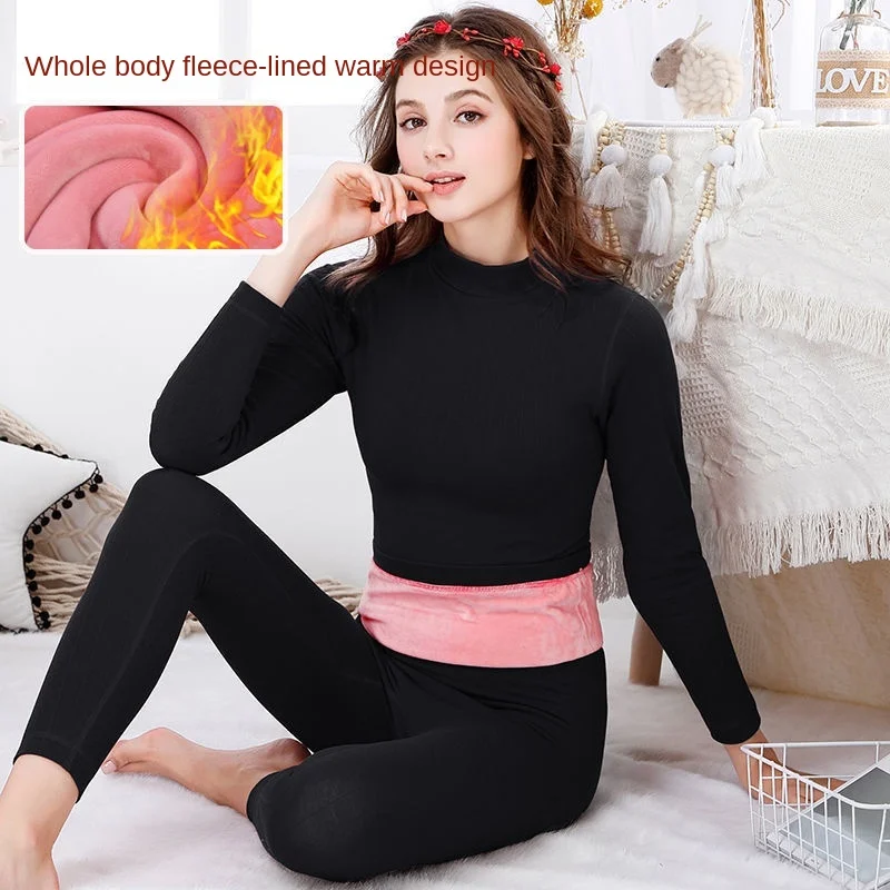 

Mid-high collar thermal underwear women's thickened plus fleece tops winter tights autumn clothes thin bottoming sweater tops