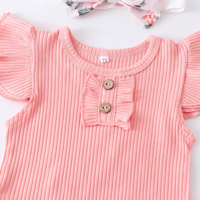 3Pcs Baby Girl Clothing Set Summer Fashion Ruffle Sleeveless Tops Floral Shorts Headband Cotton for Newborn Infant Clothes