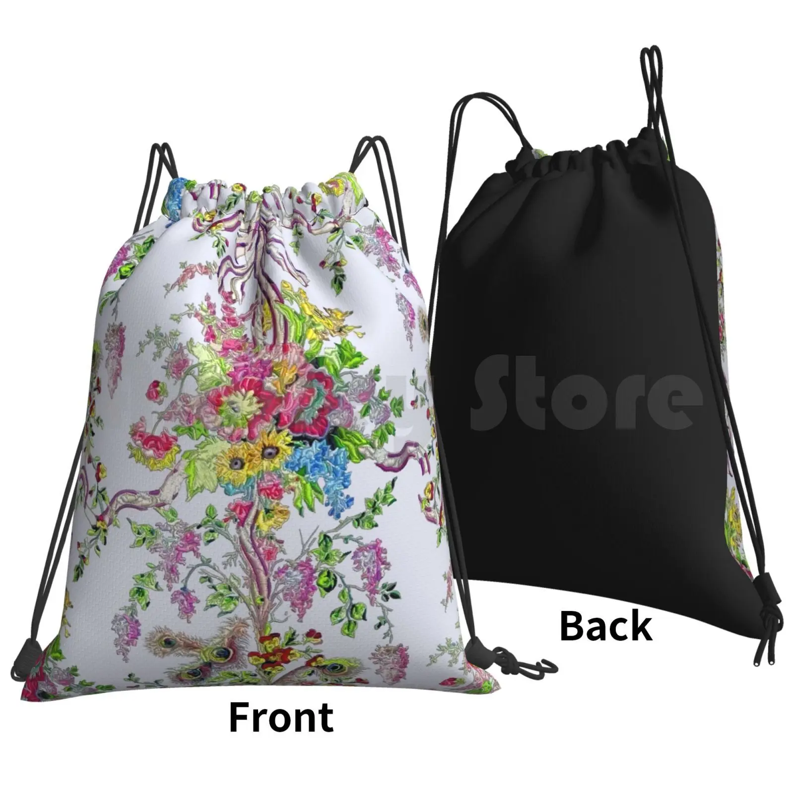 Marie Antoinette's Boudoir Backpack Drawstring Bag Riding Climbing Gym Bag Baroque Bedroom Feathers Floral Flowers French