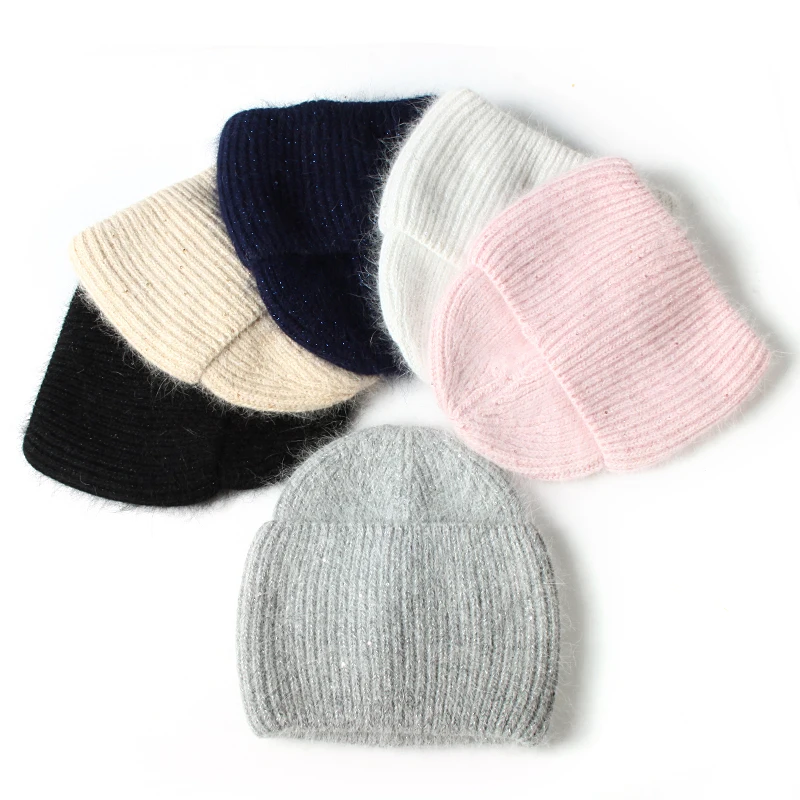 VISROVER 6 colorways rabbit fur sequin woman winter hat solid color autumn beanies best matched Warm soft bonnet skullies Gift