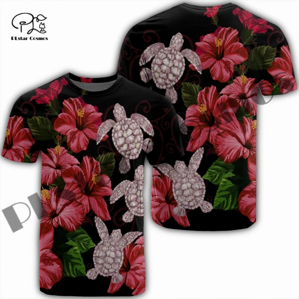 

PLstar Cosmos Newest Women/Men 3DPrint Hawaii Tattoo Turtle Hibiscus Tribe T-shirt Casual Funny Streetwear Summer Short Tops