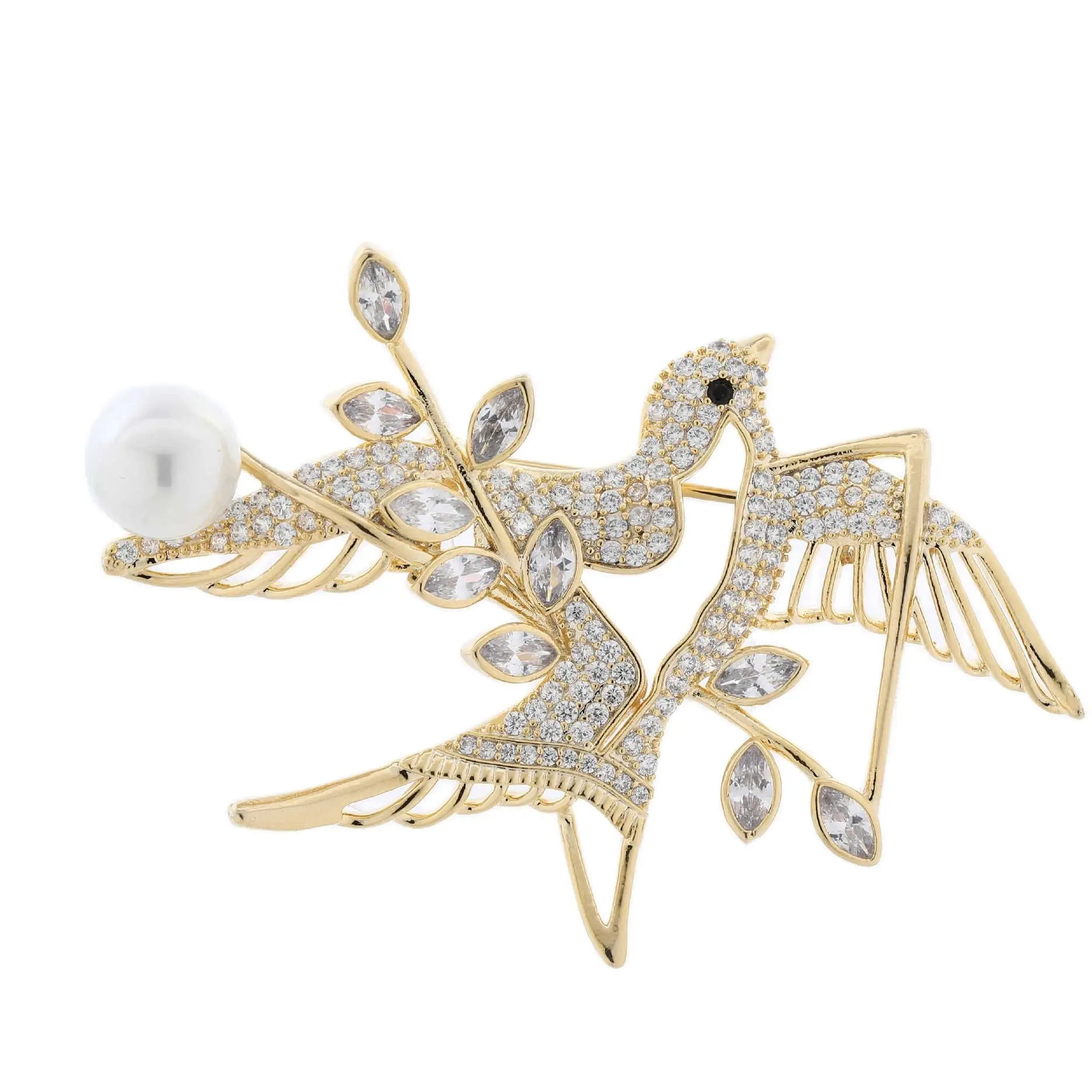 MADALENA SARARA Cubic Zirconia Freshwater Pearl Prong Setting Bird Style  Women Brooch Suit Jewelry