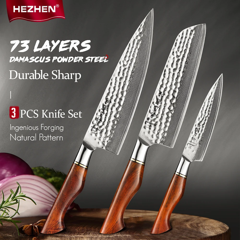 

HEZHEN 1-3PC Kitchen Knife Set Chef Utility 73 Layers Powder Steel Sharp Cook Tools Gift Box Slice Knives