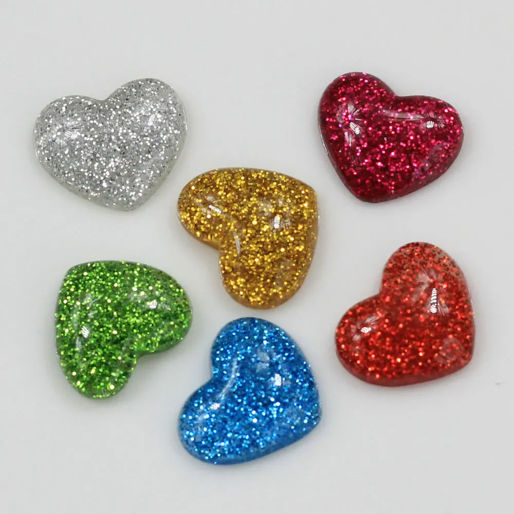 

Colorful 14mm Cute Glitter Sweet Heart Resin Flatback Cabochon For DIY Scrapbooking Decorative Craft Making