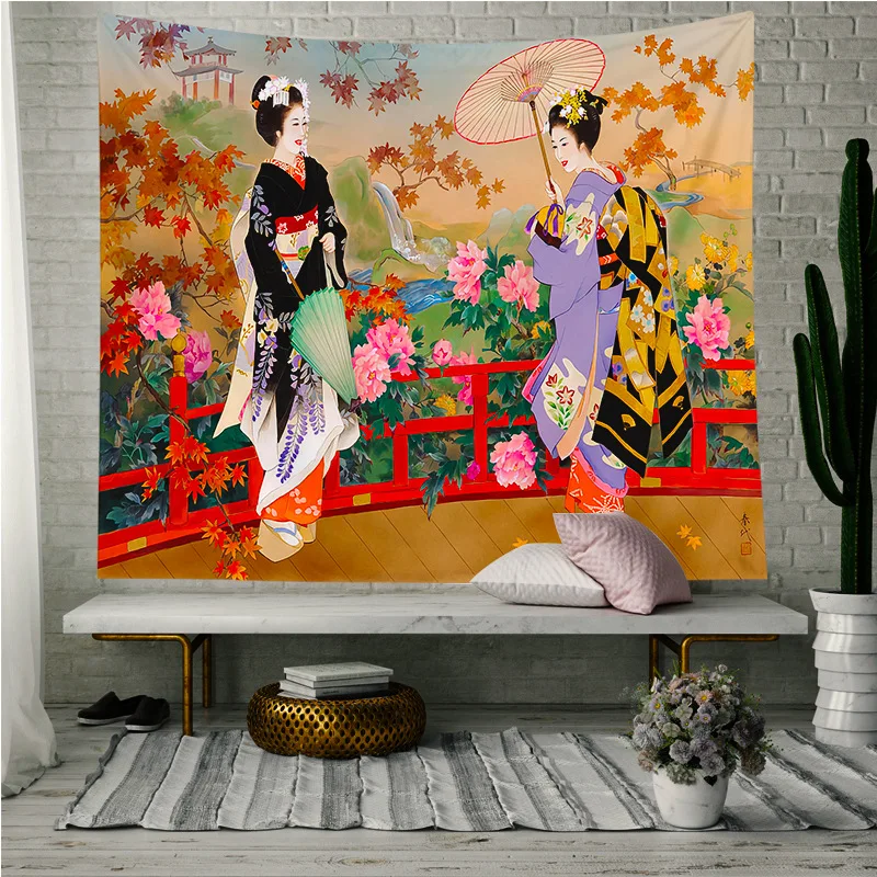 

Japanese Tapestry Wall Fabric Geisha Wall Hanging Tapestry Women Polyester Door Curtain Kitchen Restaurant Wall Home Decoration