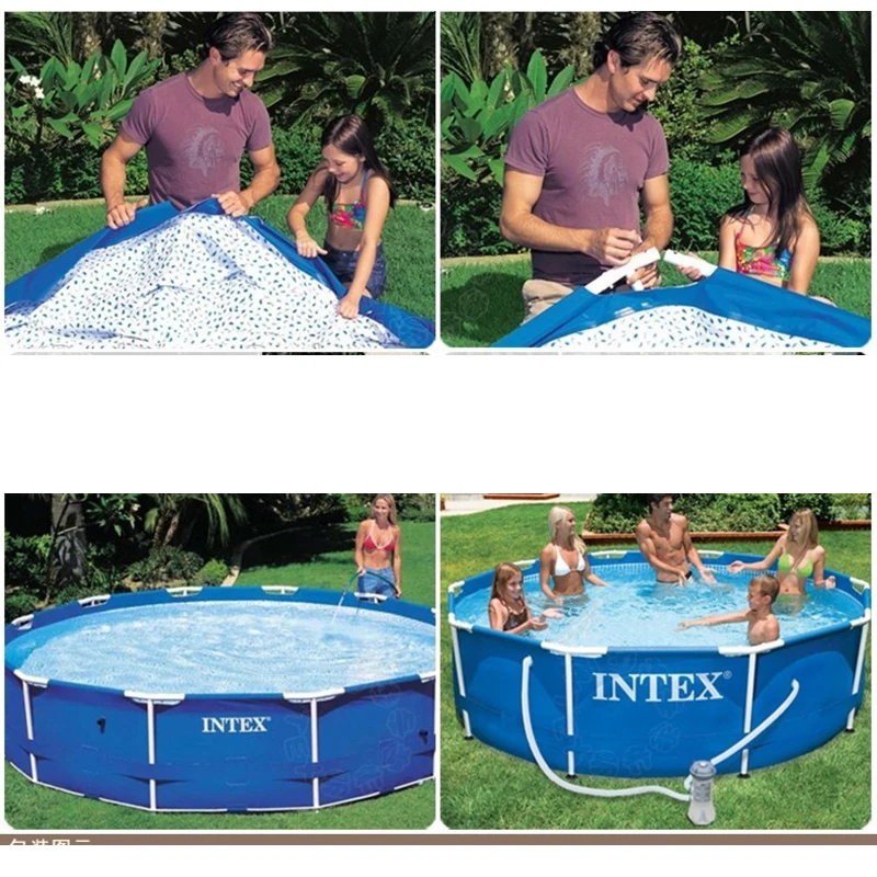 Intex Round Frame Above Ground Conjunto de piscina, estrutura metálica, azul, família, lagoa, bomba de filtro, 305x 76cm