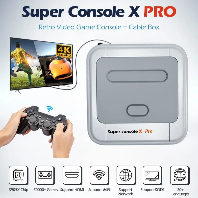 Retro Game Console X Pro 50+ Emulator Amlogic S905X WiFi 50000+ Games For PS1 4K HD Mini TV Box Video Game Player For PS1/N64/DC