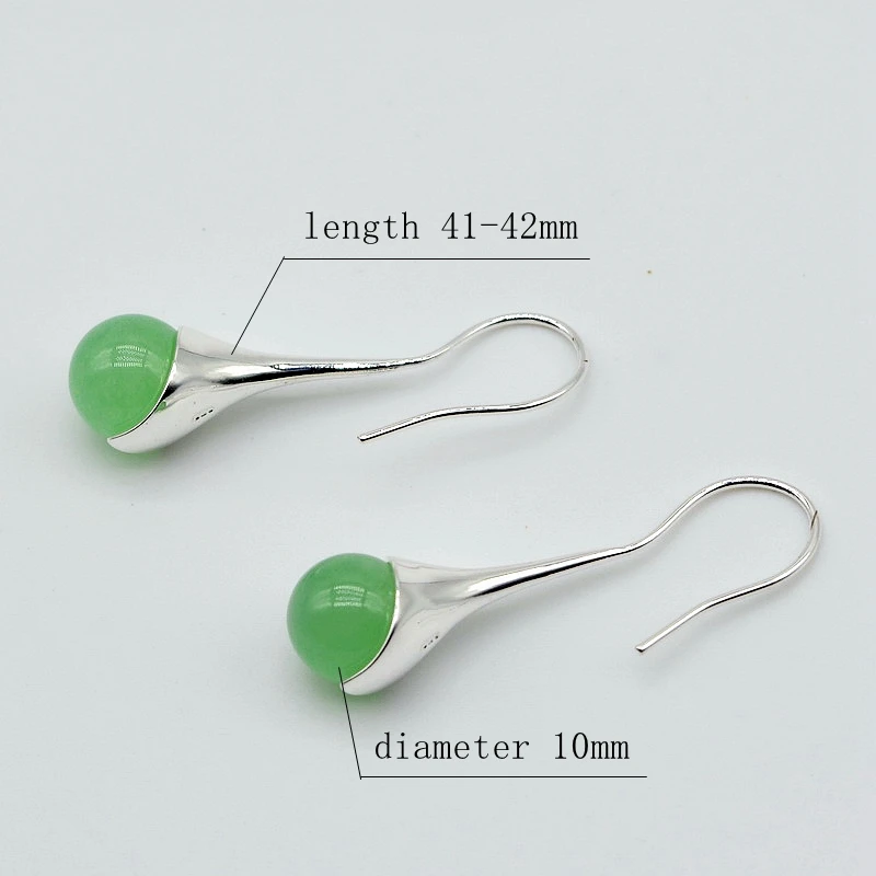 Women\'s Silver Earrings Green Jade Ball Pendant 925 Sterling Silver Jade Earrings Women\'s Long Earrings Mother Gifts