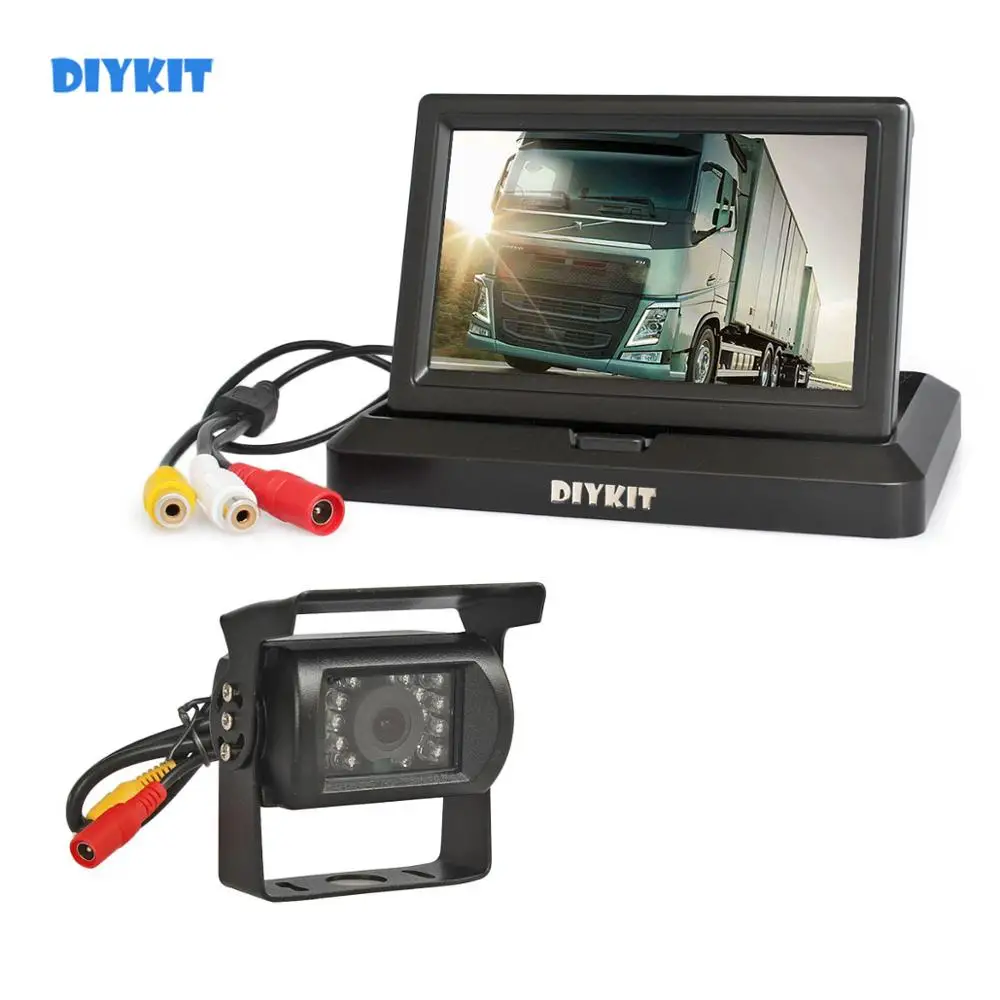 

DIYKIT Wired 5" Foldable TFT LCD Monitor Waterproof IR Night Vision CCD Rear View Car Camera for Truck Caravan Bus Van