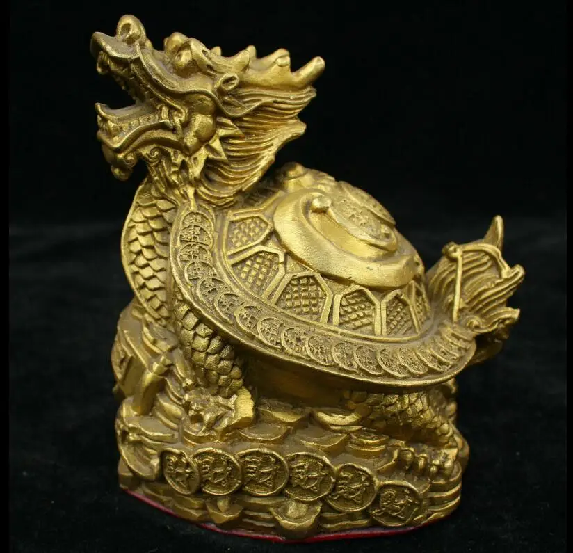 collect China Brass Bronze copper Handmade Dragon turtle Sculpture