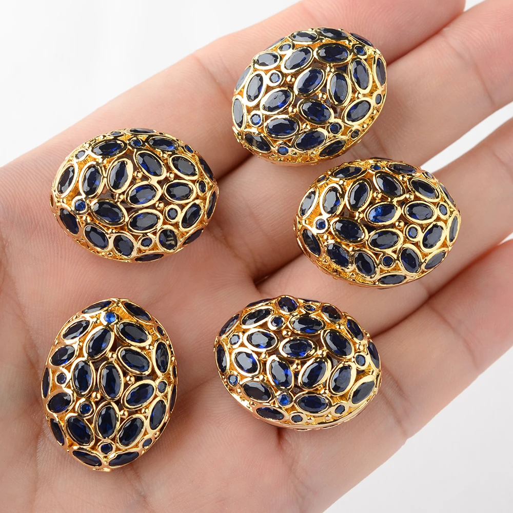 2PCS 20x26mm Golden Hollow Oval Gold plated Cubic Zirconia CZ Micro Paved Loose Metal Beads For Jewelry Making DIY