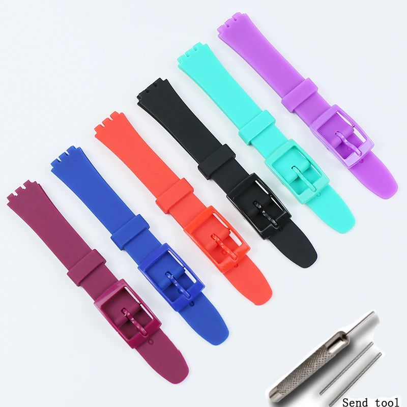 Watch accessories ladies silicone strap for Swatch LB184LK343 strap series small dial 12mm children\'s sports rubber strap