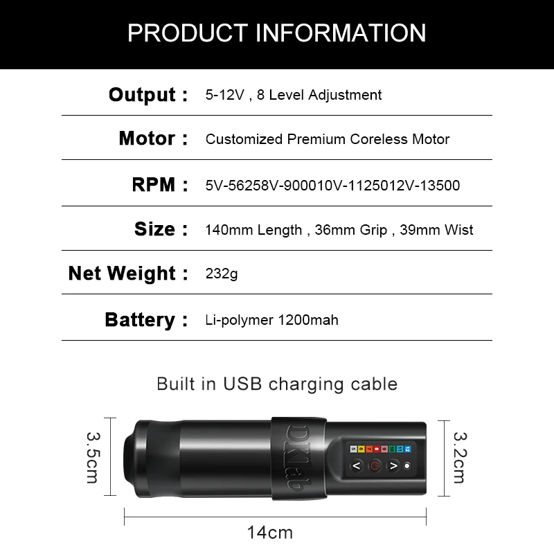 DKLAB DK-W1 Professional Wireless Tattoo Pen Customized Coreless Motor Tattoo Machine For Tattoo Artist Permanent Makeup Machine