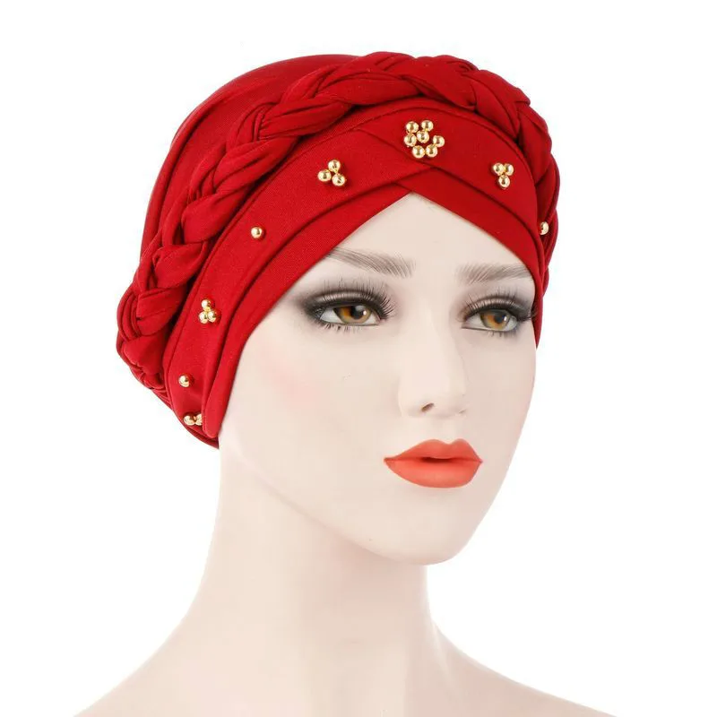 KepaHoo-Chapéu de Turbante de Seda do Leite das Mulheres, Islâmica Jersey Cabeça Cachecol, Muçulmano Hijab, Beads Braid Wrap, Hair Care Turban,