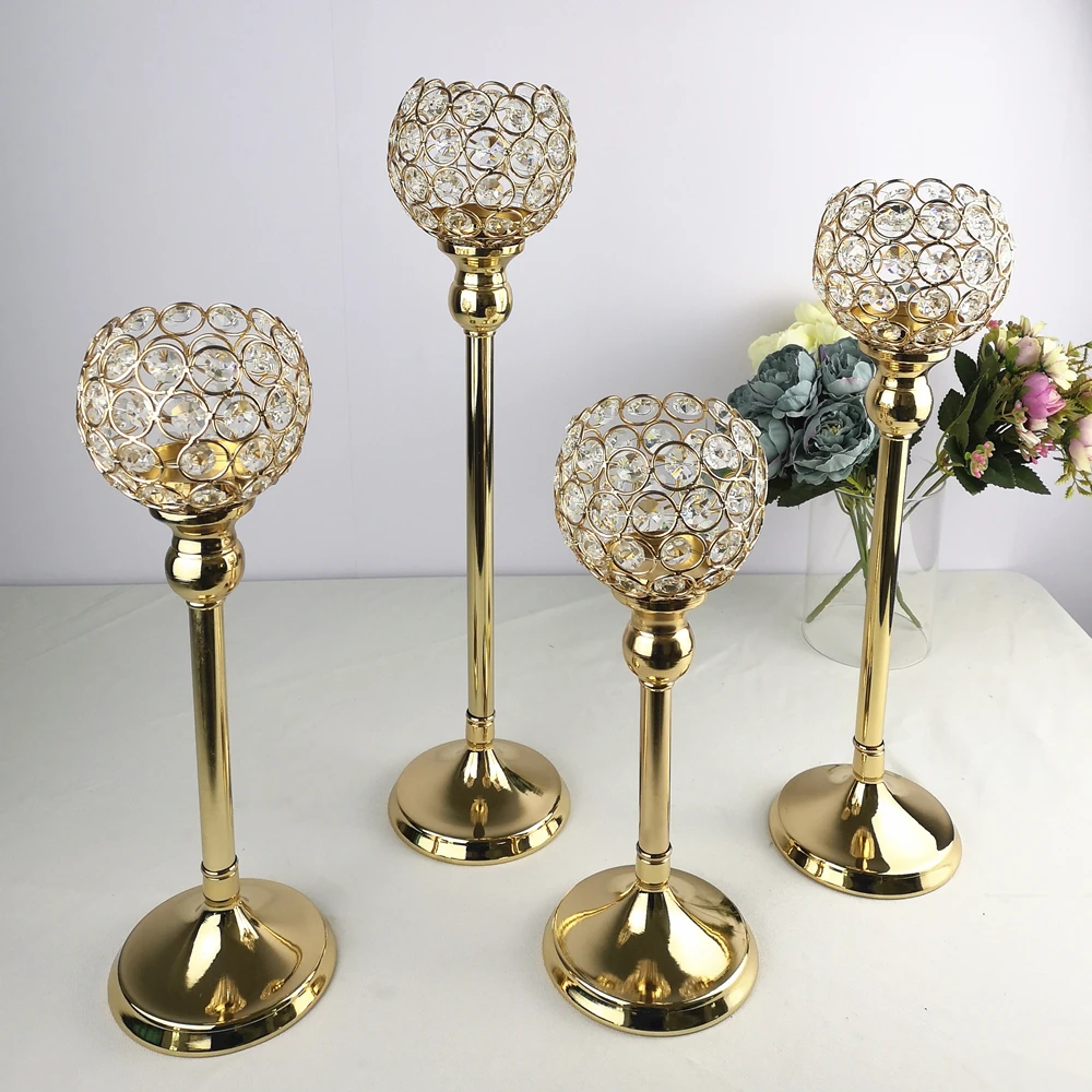 15pcs)Single Candle Holder Crystals Gold plated Wedding Candelabra/ Centerpiece Center table Decoration Candlestick