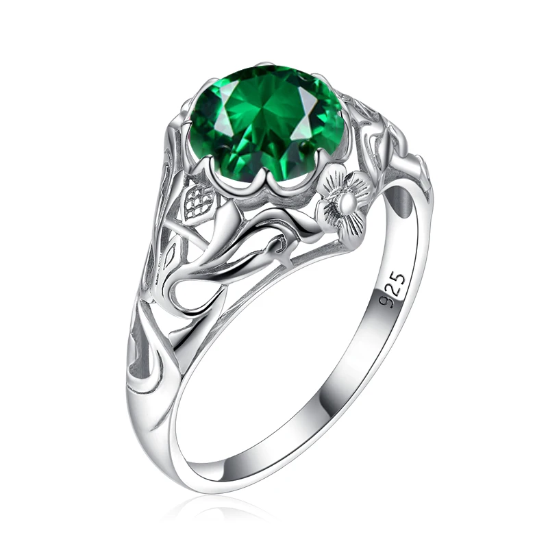 

Redwood Green Emerald Sterling Silver Rings Joyeria Plata 925 For Women Bohemia Party Prong Setting Female Accessories Bague