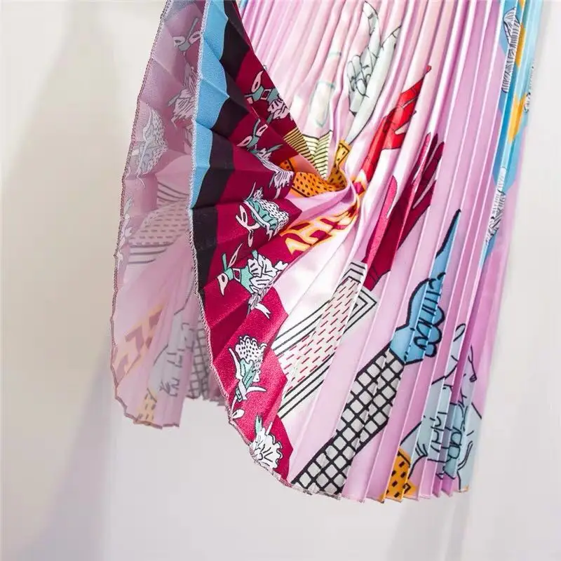 Marwin 2019 New-Coming Women Europen Printing Cartoon Pattern High Street Style  A-line Mid-Calf Summer Women Skirts
