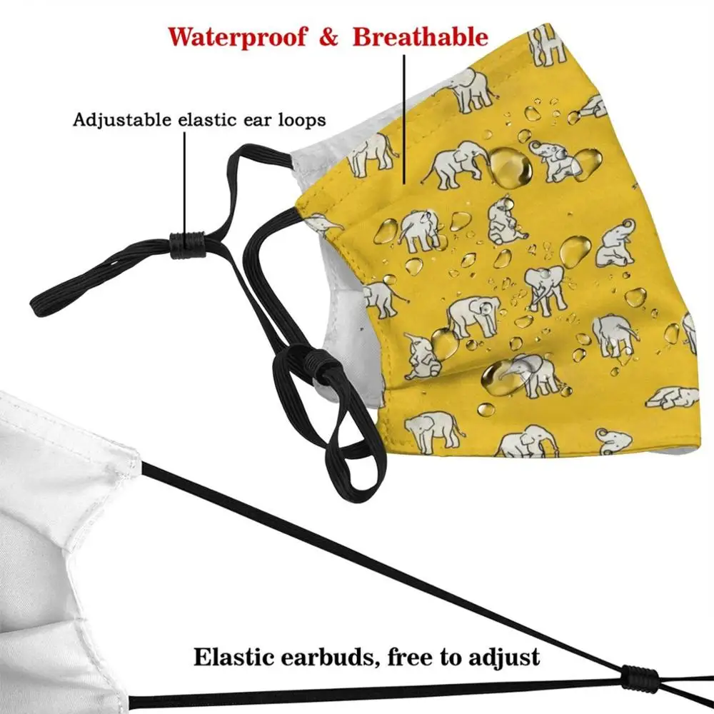 Indian Baby Elephants Yellow Pattern Custom Pattern Washable Filter Pm2.5 Adult Kids Mask Elephants Child Baby Yellow Pattern