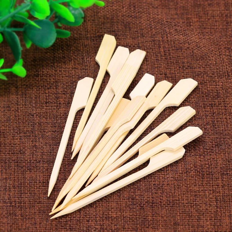 100pcs 9cm 3.5'' Bamboo Paddle Pick Flat Wood Skewer Fruit Food Picker Cocktail Paddle Christmas Bar Barbecue Party Supplies