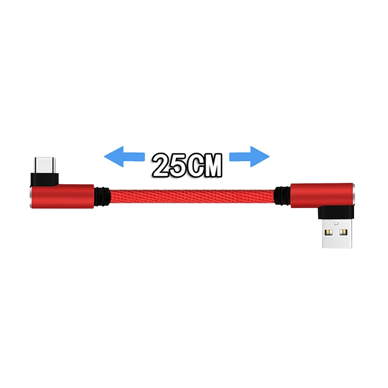 25cm USB to Type C Micro USB Short Charging Cable Elbow 90 Degree USB C Micro Cable 2.4A Fast Charging Cord For Samsung Huawei