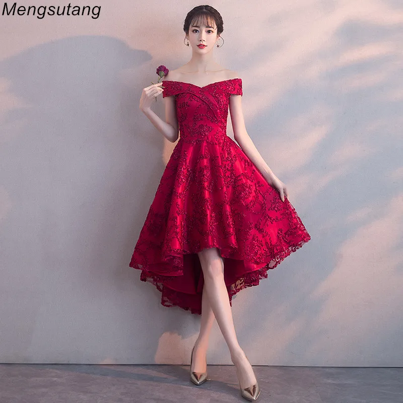 Robe de soiree Wine Red Elegant Evening Dresses Short Front Long Back Party Gown Dress Wedding Party Prom Dress customized