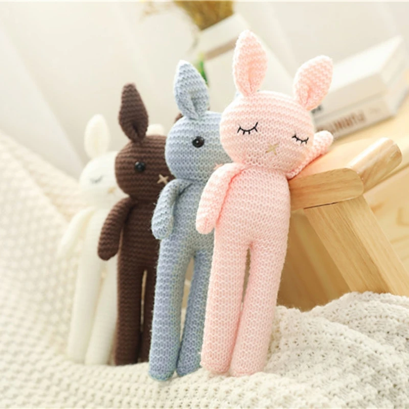 24cm Baby Crochet Bunny Sleeping Doll Toy Figure Stuffed Rabbit Children Interactive Knitted Doll Baby Girlfriend Party Gifts