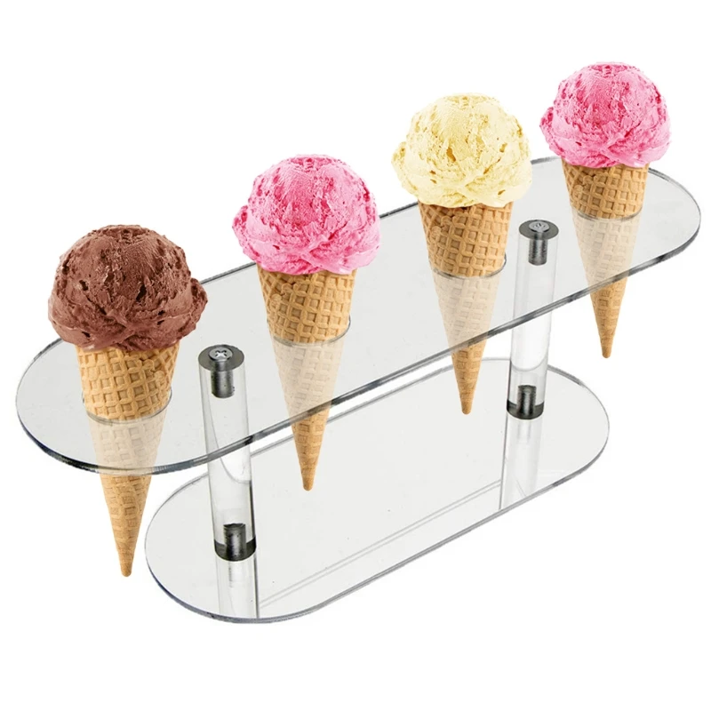 4 Holes Acrylic Ice Cream Cone Holder Tray Sushi Roll Display Stand Rack Shelf